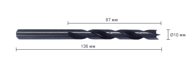 Чертёж сверла спирального, Ø10 мм, 136 мм